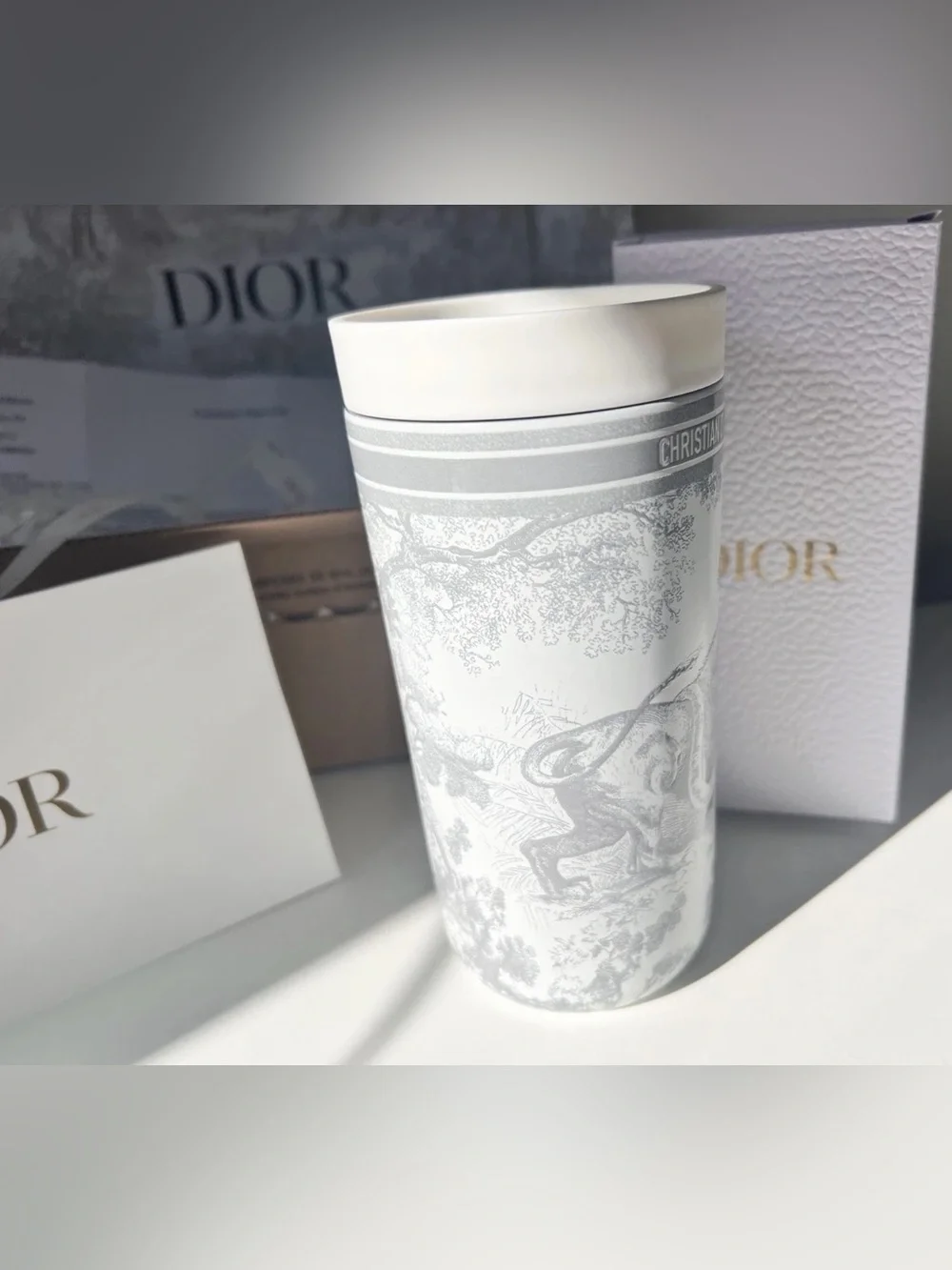 Dior Tumbler 400ml Toile DeJouy Jungle Animal White + Gray Bag - SEALED